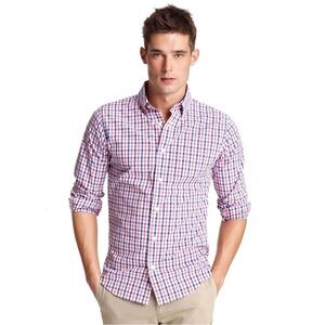 NEW Jack Spade Men’s Red/Blue Gingham Poplin Long-Sleeve Button Up Shirt Large